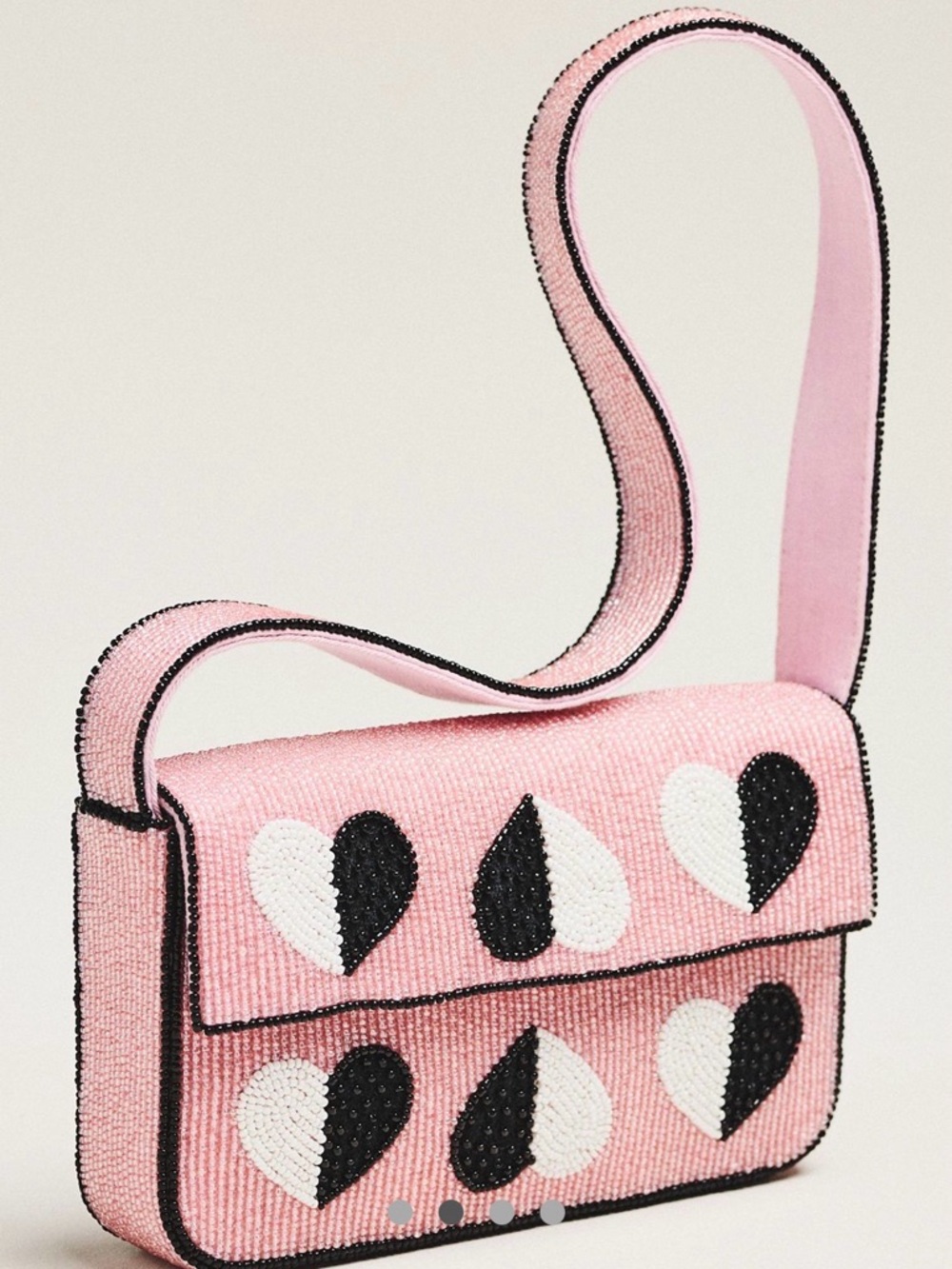 Pink Heart Accent Beaded Bag